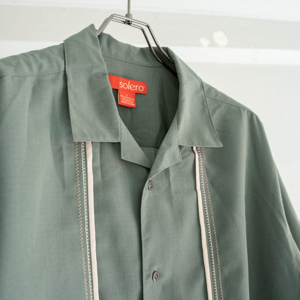 2000s smoky green design s/s shirt -remake-