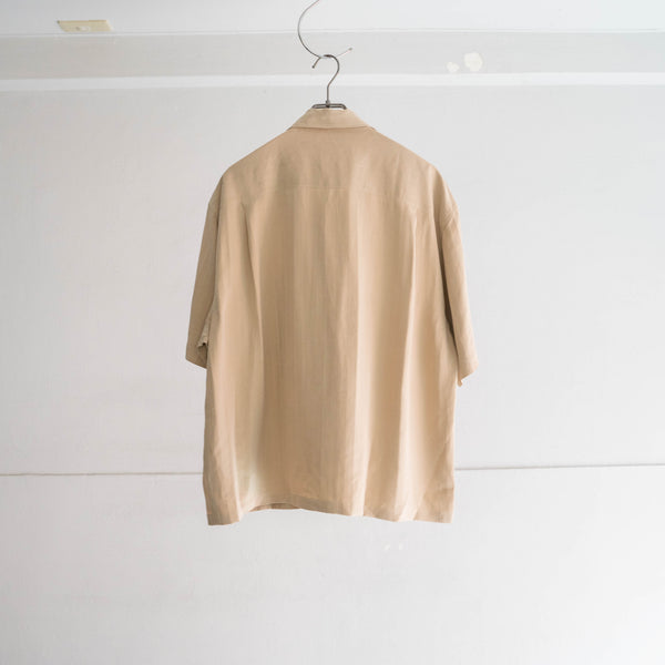 1990-00s light brown stripe design s/s shirt -remake-