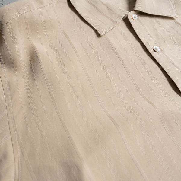 1990-00s light brown stripe design s/s shirt -remake-