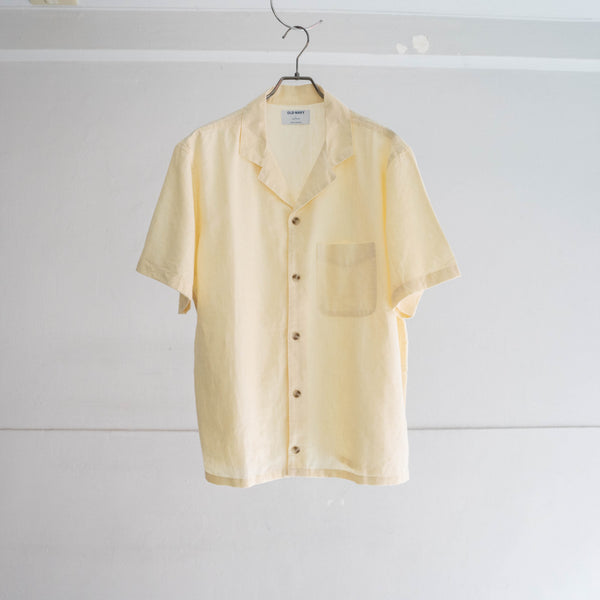 2000s light yellow linen open collar s/s shirt -remake-