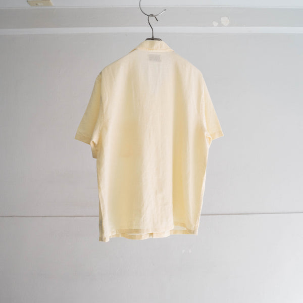 2000s light yellow linen open collar s/s shirt -remake-