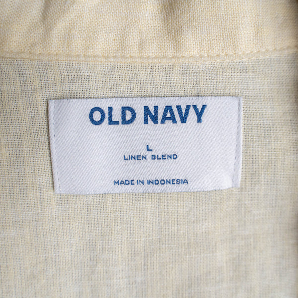 2000s light yellow linen open collar s/s shirt -remake-