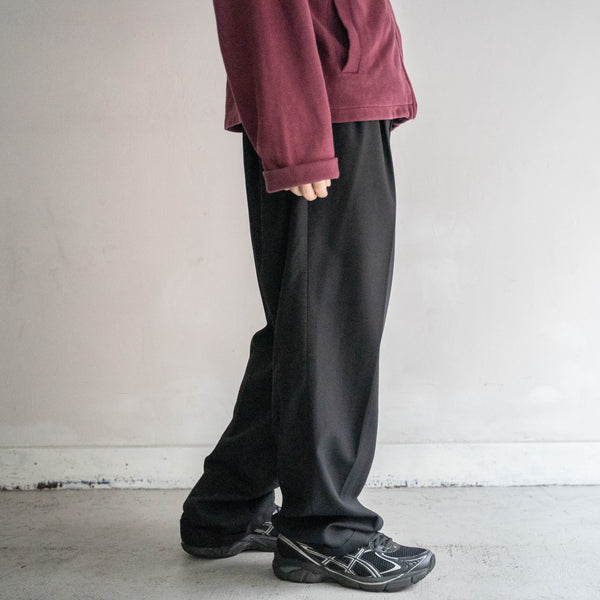 2000s Japan vintage black wool 100 2 tuck slacks -herringbone fabric-