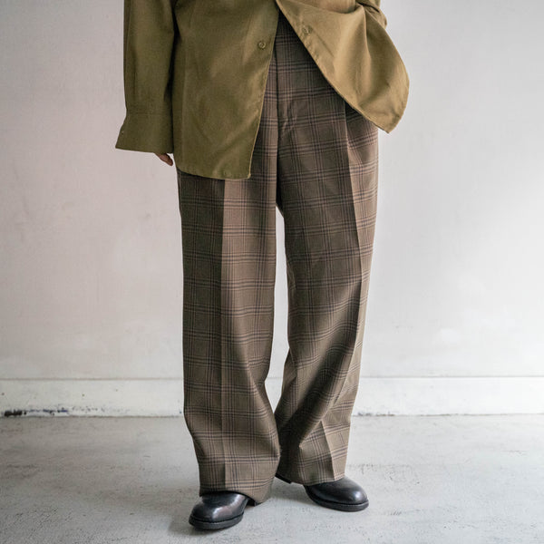 2000s Japan vintage brown wool × poly check slacks