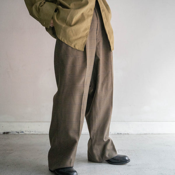 2000s Japan vintage brown wool × poly check slacks