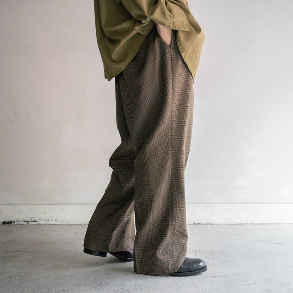 2000s Japan vintage brown wool × poly check slacks