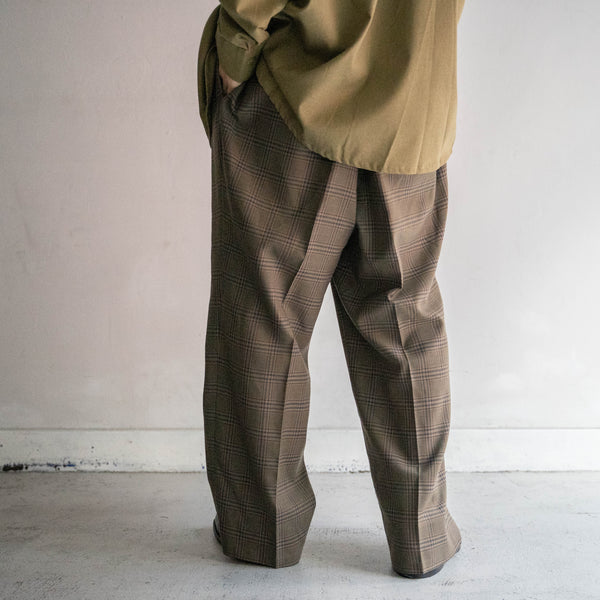 2000s Japan vintage brown wool × poly check slacks