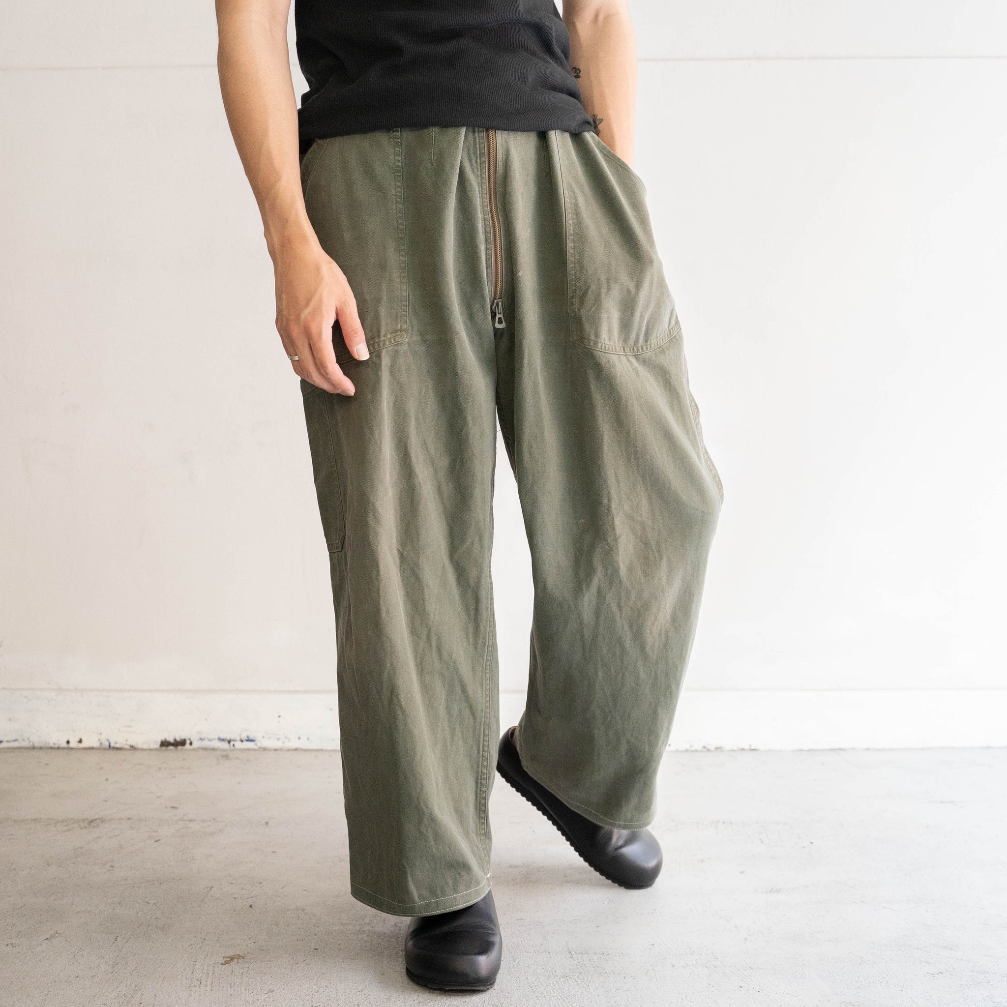 1950-60s French military mechanic work pants 'belt loop remake'