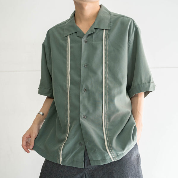 2000s smoky green design s/s shirt -remake-