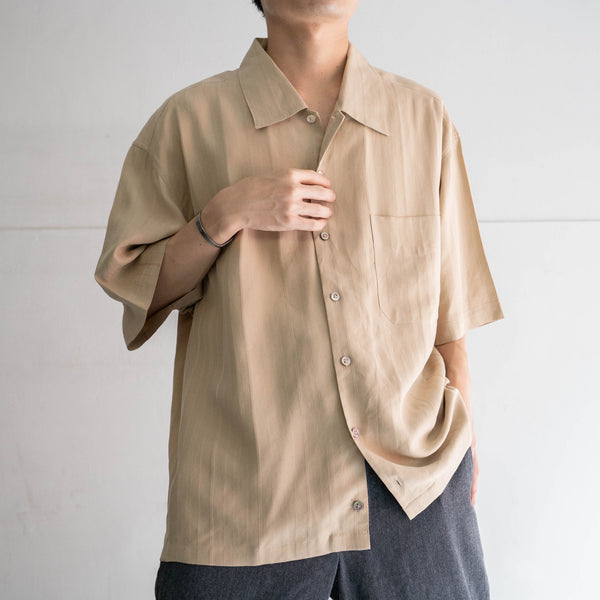 1990-00s light brown stripe design s/s shirt -remake-