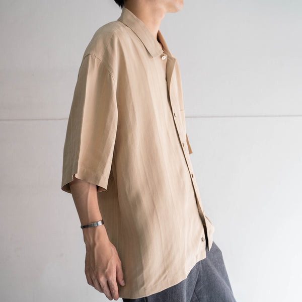 1990-00s light brown stripe design s/s shirt -remake-