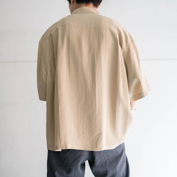 1990-00s light brown stripe design s/s shirt -remake-