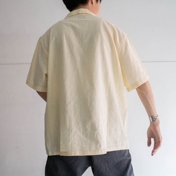 2000s light yellow linen open collar s/s shirt -remake-