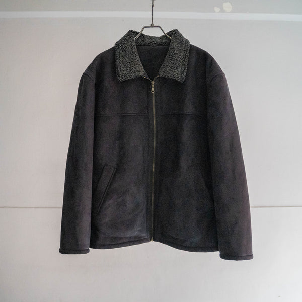 1990s black fake mouton boa blouson