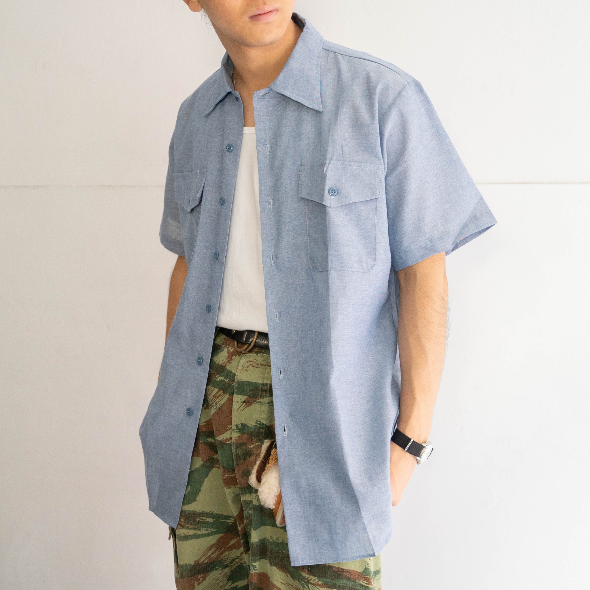 1980-90s US vintage 'seafarer' chambray short sleeve shirt 'dead stock'