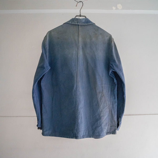 1950s France blue cotton twill work jacket 'back sun fade'