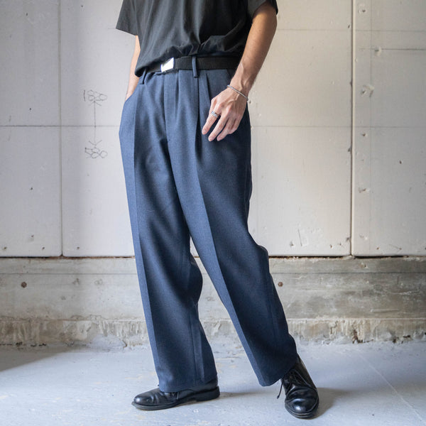 1990s Italy navy color wool two tuck slacks 'dead stock'