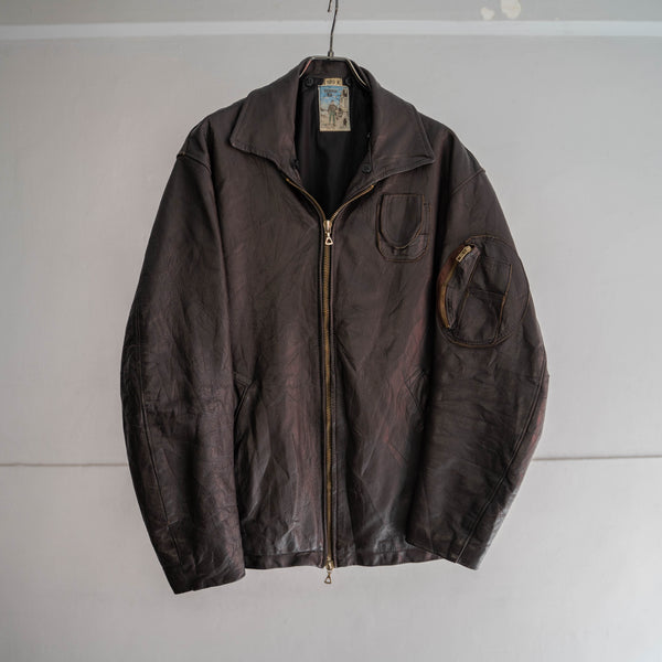 1970-90s French military pilot leather jacket -brown color-