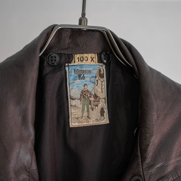 1970-90s French military pilot leather jacket -brown color-
