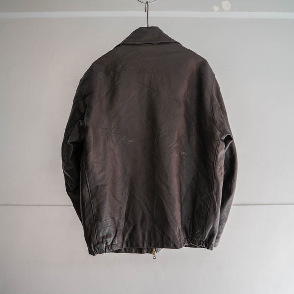 1970-90s French military pilot leather jacket -brown color-