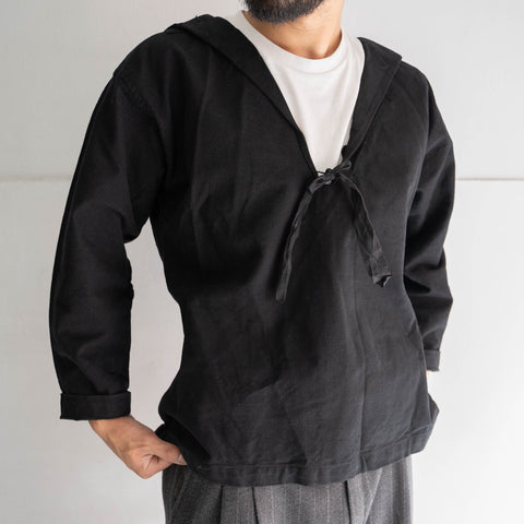 -1950s France canvas cotton sailor smock 'dead stock' -black dyed-