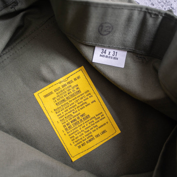 1980s US military green utility pants 'dead stock'