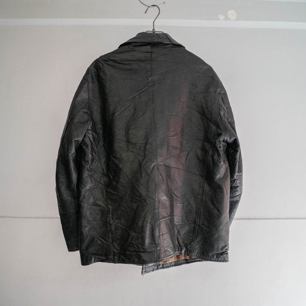 1960-70s France double breasted black leather "corbusier jacket" -chin strap- -2