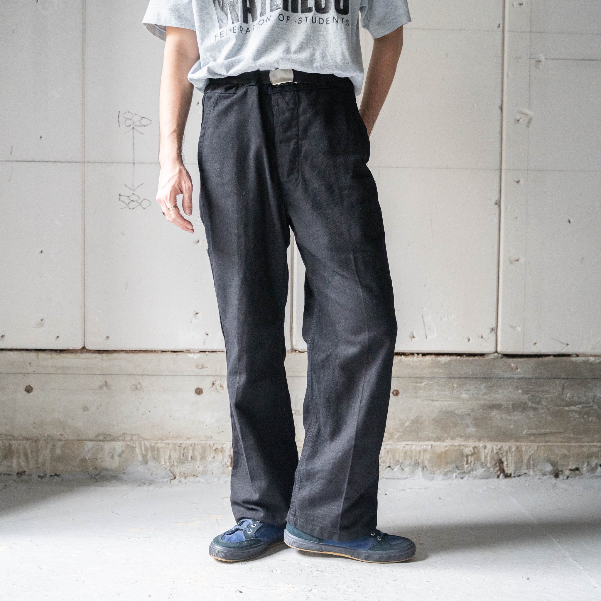 1970s France cotton twill work pants -black dyed- 'dead stock'