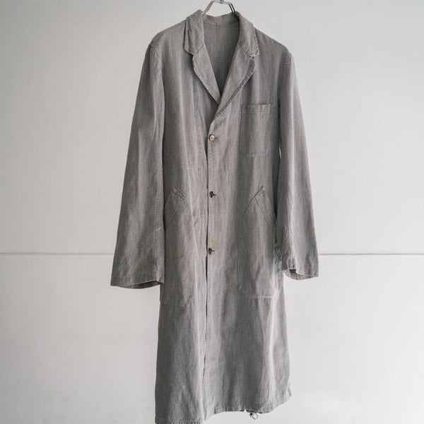 1950-60s France black chambray atelier coat -with different colors belt-