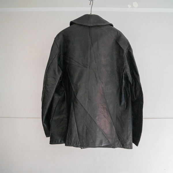 1960-70s France double breasted black leather "corbusier jacket" -chin strap- -1