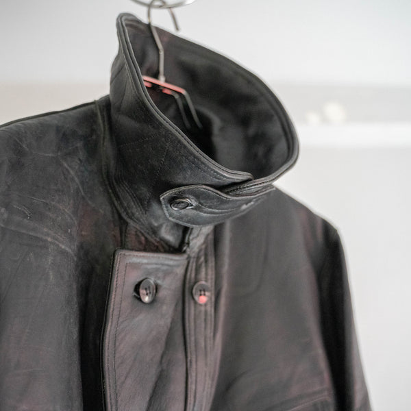 1960-70s France double breasted black leather "corbusier jacket" -chin strap- -1