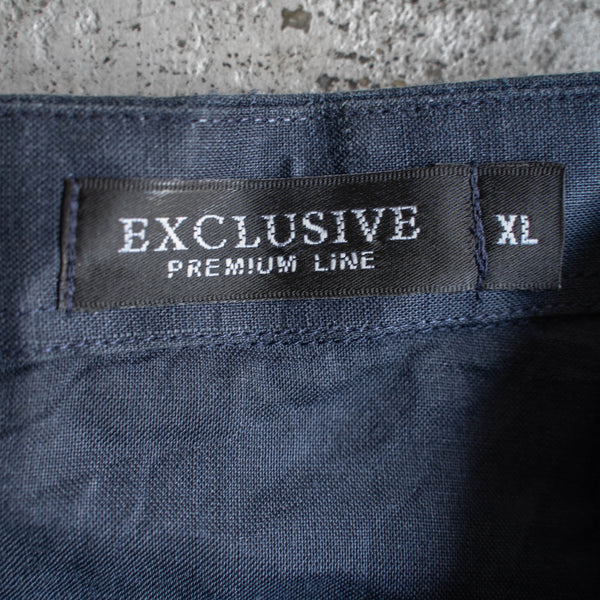 1990s dark navy linen 100 pull over s/s shirt