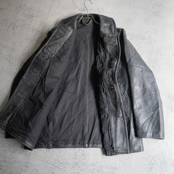 1960-70s France double breasted black leather "corbusier jacket" -chin strap- -1
