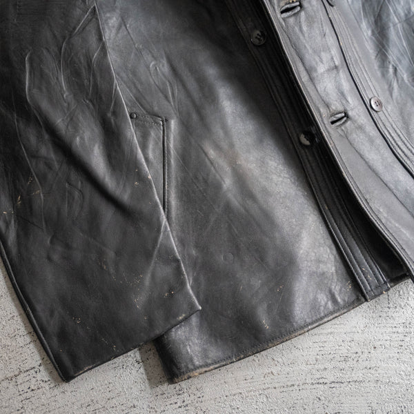 1960-70s France double breasted black leather "corbusier jacket" -chin strap- -1