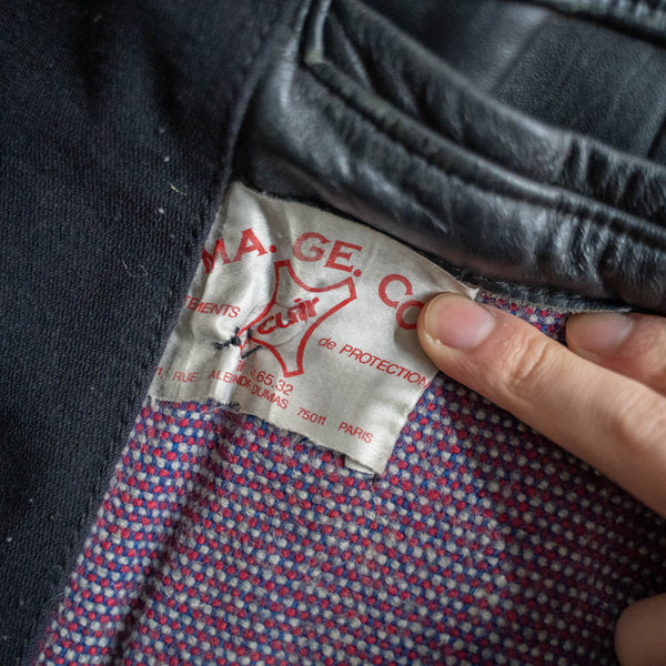 1960-70s France double breasted black leather "corbusier jacket" -wool collar & great leather-