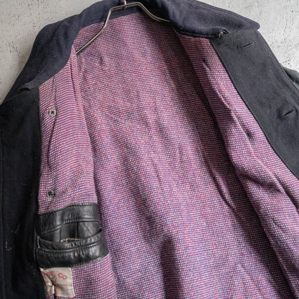1960-70s France double breasted black leather "corbusier jacket" -wool collar & great leather-