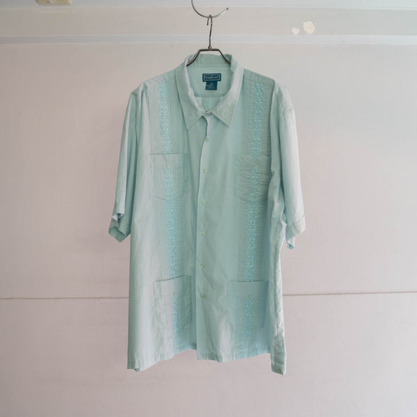 1990s mint green cuba s/s shirt -big size-