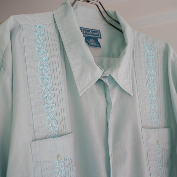1990s mint green cuba s/s shirt -big size-