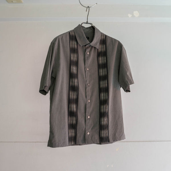 2000s gray × black line design s/s shirt -remake-