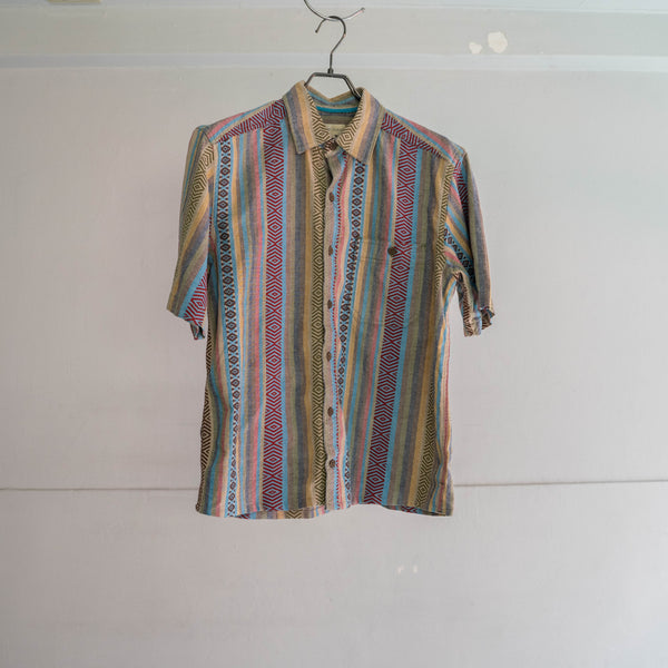 1990s multi-color ethnic pattern s/s shirt -remake-