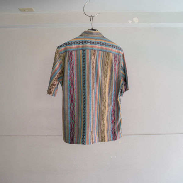 1990s multi-color ethnic pattern s/s shirt -remake-