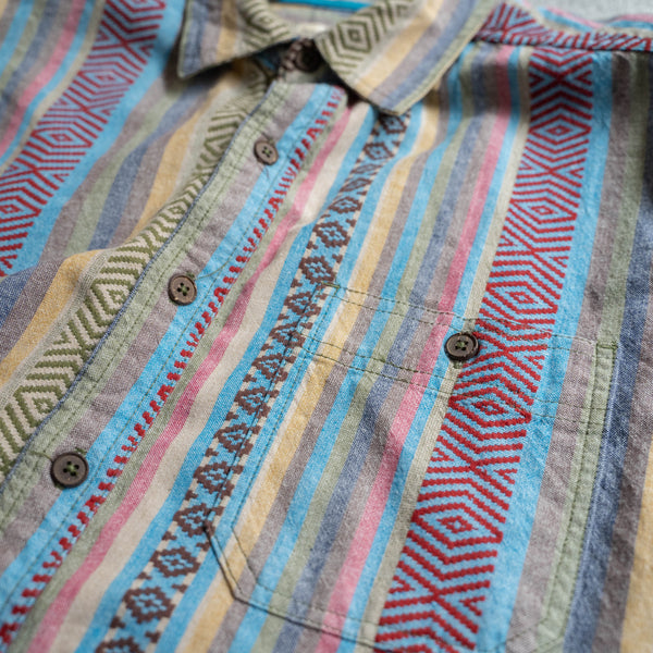 1990s multi-color ethnic pattern s/s shirt -remake-