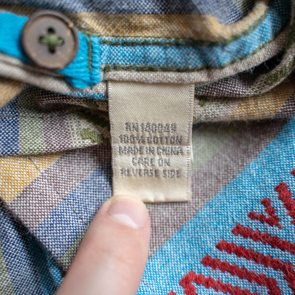1990s multi-color ethnic pattern s/s shirt -remake-
