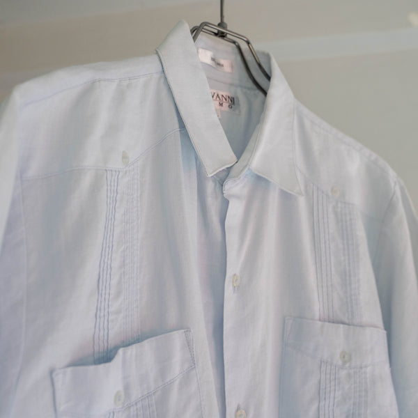 2000s light blue linen 100 cuba s/s shirt