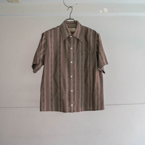 1980-90s brown ethnic pattern s/s shirt -remake-