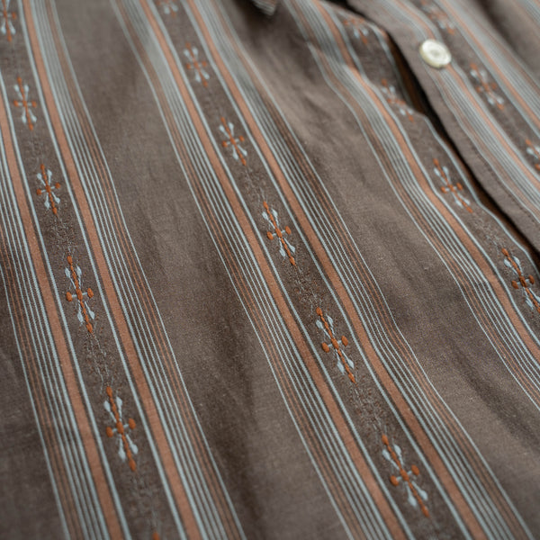 1980-90s brown ethnic pattern s/s shirt -remake-