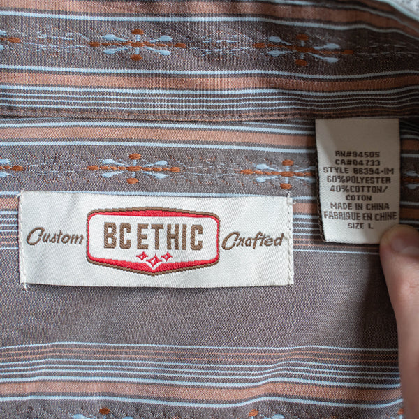 1980-90s brown ethnic pattern s/s shirt -remake-
