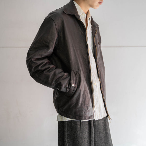 1970-90s French military pilot leather jacket -brown color-