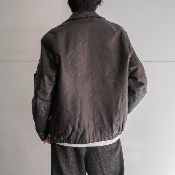 1970-90s French military pilot leather jacket -brown color-