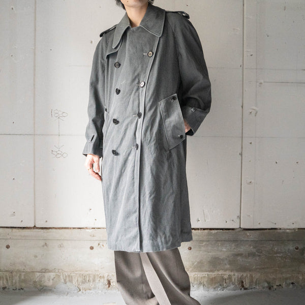 1980-90s 'Aquascutum' gray color trench coat -black dyed-